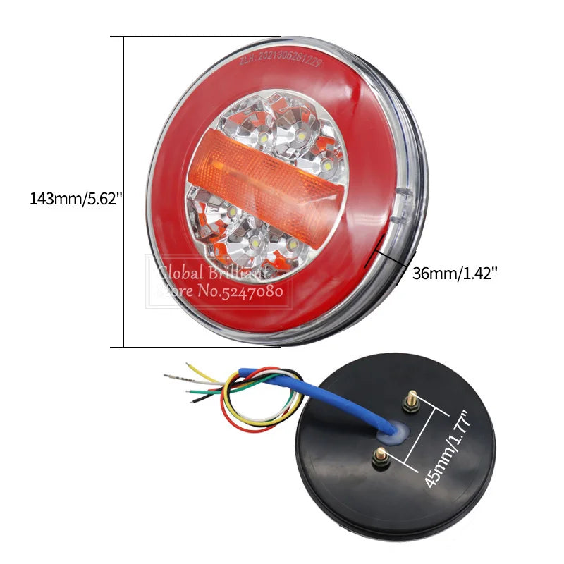 12V 24V Truck Rear Lights Trailer Tail Light Dynamic Running Turn Signal Brake Reversing Light Caravan Round LED Taillight