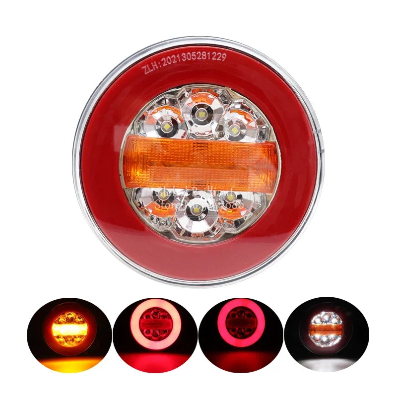12V 24V Truck Rear Lights Trailer Tail Light Dynamic Running Turn Signal Brake Reversing Light Caravan Round LED Taillight