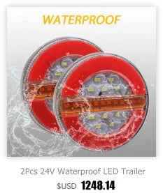 12V 24V Truck Rear Lights Trailer Tail Light Dynamic Running Turn Signal Brake Reversing Light Caravan Round LED Taillight