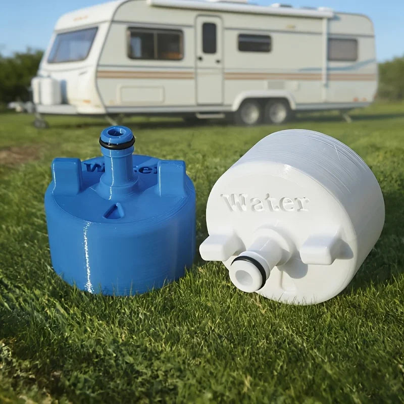 RV water tank adapter with practical water filling function, built-in quick hose connector and O-ring seal design.