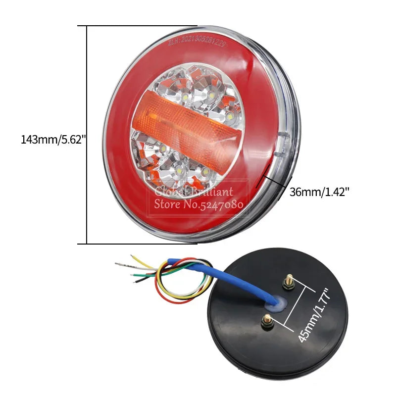 12V 24V Truck Rear Lights Trailer Tail Light Dynamic Running Turn Signal Brake Reversing Light Caravan Round LED Taillight