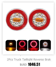 12V 24V Truck Rear Lights Trailer Tail Light Dynamic Running Turn Signal Brake Reversing Light Caravan Round LED Taillight