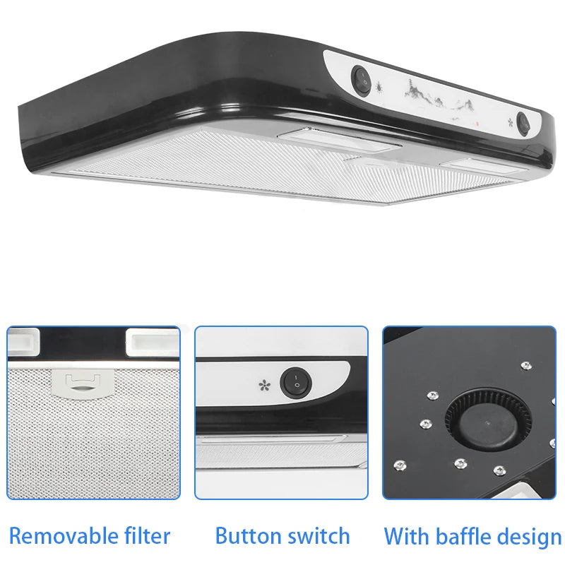 12V RV Kitchen Extractor Hood Stainless Steel With Dual LED Lights Removable Filter for Cleaning