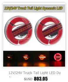 12V 24V Truck Rear Lights Trailer Tail Light Dynamic Running Turn Signal Brake Reversing Light Caravan Round LED Taillight