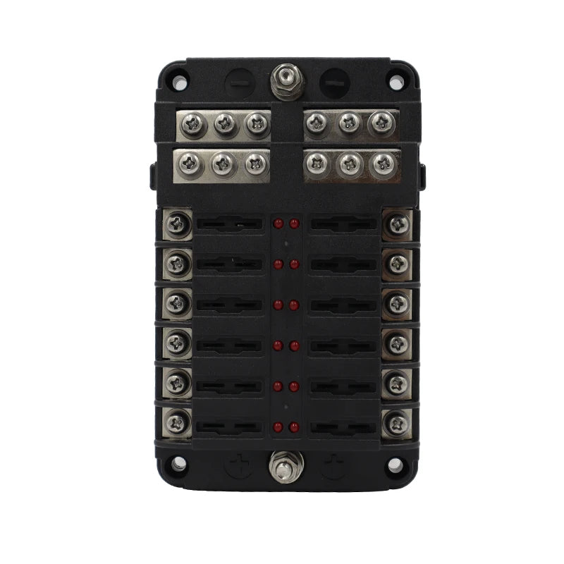 12V fuse box with LED warning light, suitable for cars, boats, RVs, trucks, DC 12-24V, with 5A, 10A, 15A, 20A fuses