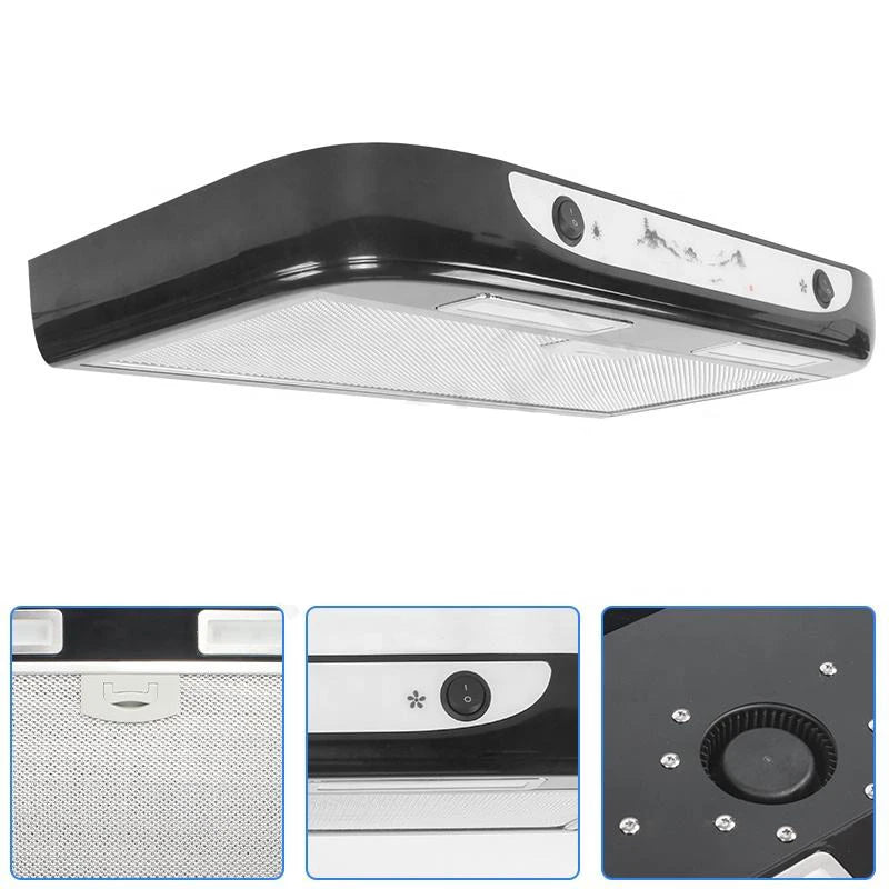 12V RV Kitchen Extractor Hood Stainless Steel With Dual LED Lights Removable Filter for Cleaning