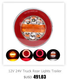12V 24V Truck Rear Lights Trailer Tail Light Dynamic Running Turn Signal Brake Reversing Light Caravan Round LED Taillight