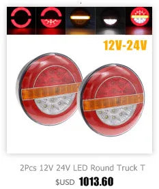 12V 24V Truck Rear Lights Trailer Tail Light Dynamic Running Turn Signal Brake Reversing Light Caravan Round LED Taillight