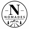 Logo of 'Nomades' with a mountain, road, and trees design.